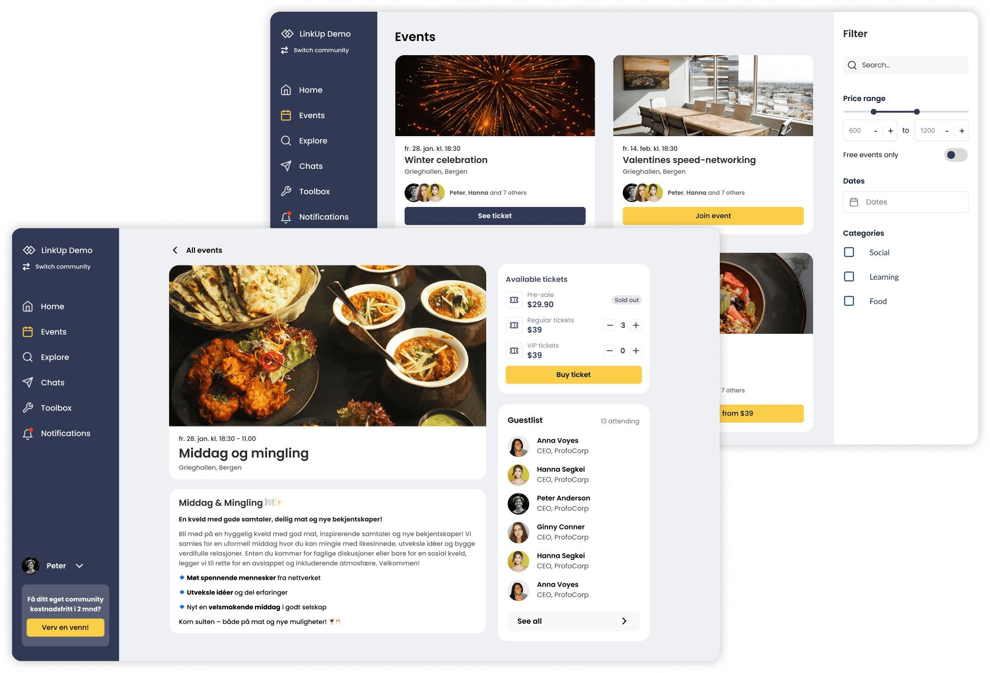 Arrangementer i LinkUp-webportalen
