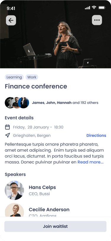 Venteliste for arrangement i LinkUp-appen